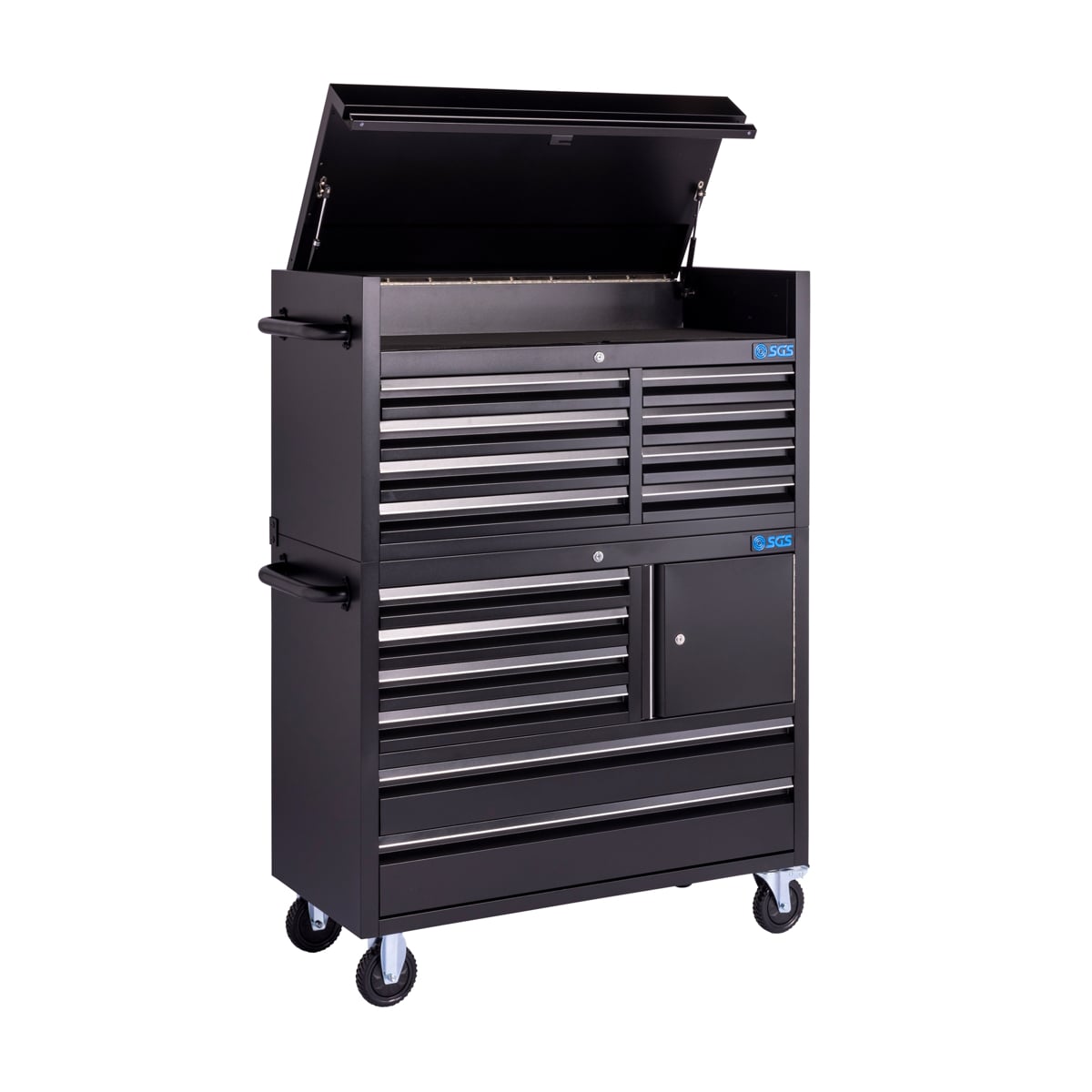 SGS 41in 14 Drawer Tool Chest & Roller Cabinet Combo | Black